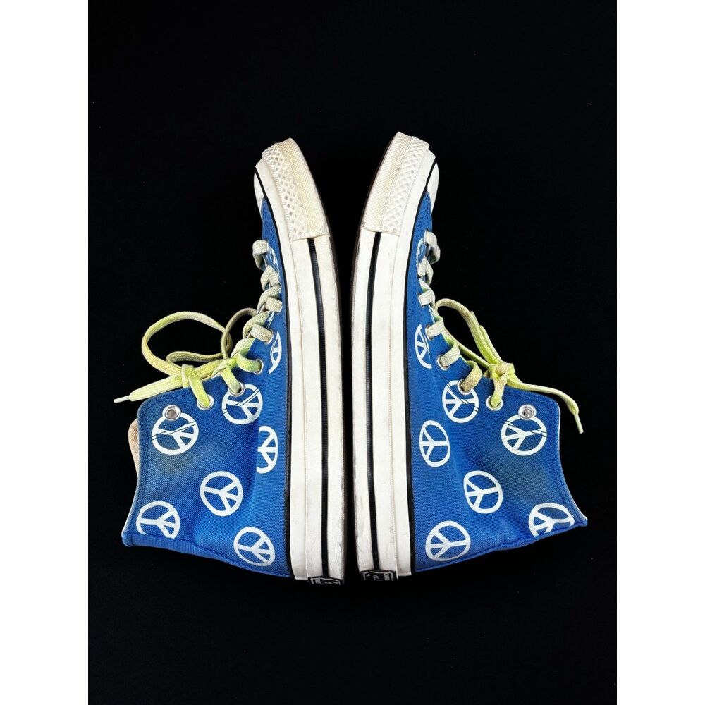 ~ Converse Peace Sign High Tops Unisex Chuck Wm 10.5 Mn 8.5 Lace Blue Athleisure